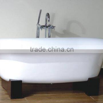 Classic Dual Freestanding Cast Iron Bath Tub With Wooden Stand photo-2