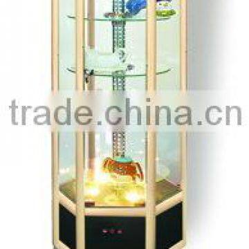 Hexagular electric and rotating jewlery and ornament display cabinet