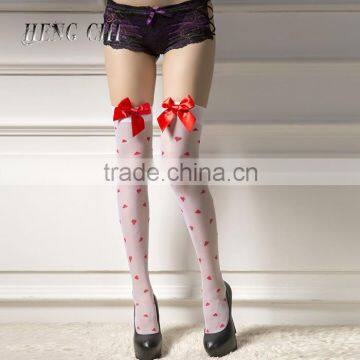 sexy cute over the knee socks red white bowknot women young girls socks cheap