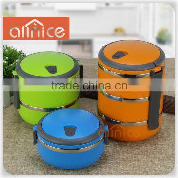 Allnice - Long design lock one/two/three-stage Round shape stainless steel bento lunch box 3 Stackable original design box