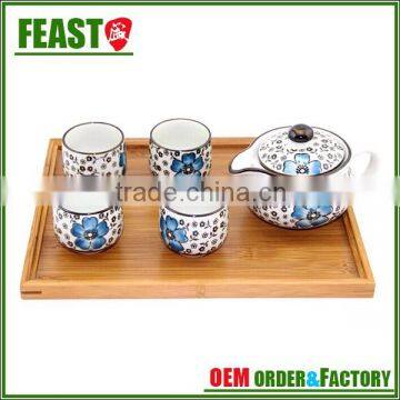 2015 HOT SELLNG Small Ceramic Teapot With Cups and Bamboo Tray