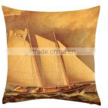 Sea Boat Printed Cushion Cover