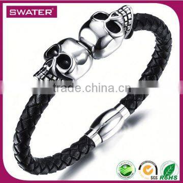 2016 Latest Selling Product Men Leather Macrame Skull Bracelet