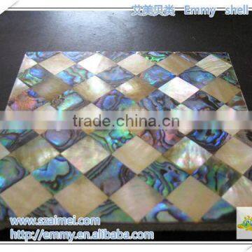 Mixed design shell mosaic tile diamond yellow and abalone mother of pearl mosaic