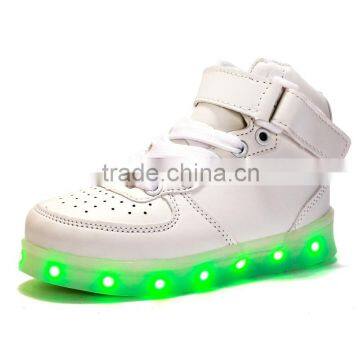 7 colors USB charging White PU leather material lamp luminous shoes led kid shoes