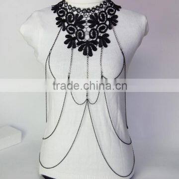 2016 New Arrival Black Lace Necklace Diamond Tassel Body Chain Wholesale