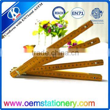 Wholesale cheap price long 200cm yellow wooden folding ruler for office