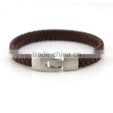 hot selling hook clasp genuine cow leather braided flat bracelets for men