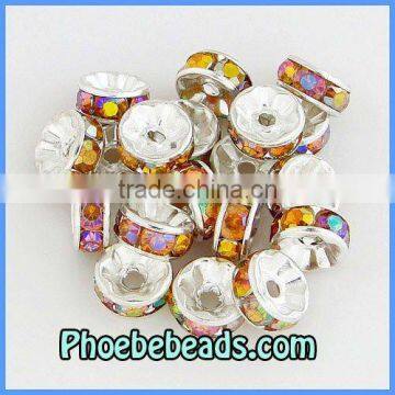 Wholesale 8mm Basketball Wives Earrings Spacers Beads Cheap Amber Iridescent Rondelle Metal Pave Acrylic Crystal RRS-B007A