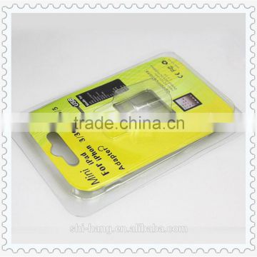 Plastic PET PVC blister clamshell packaging with color insert paper card for iphone adaptor