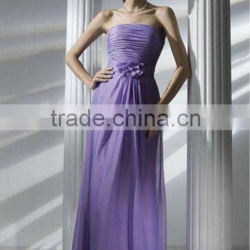 2014 New Cheap Purple Bridesmaid Dresses Pleating Bodice With Hand Made Flower Organza Floor Length Sheath Formal Dresses Gowns