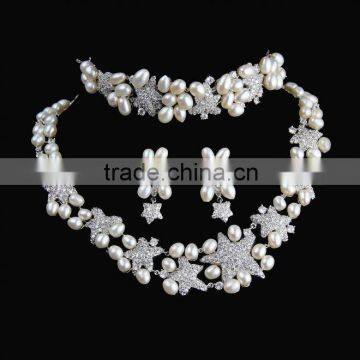 High Quality White Plastic Pearl CZ Jewelry Set