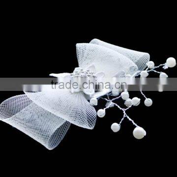 Factory Price High Quality White Lace Bowknot Pearl Bead Weeding Hair Pin Bridal Hair Accessories photo-2
