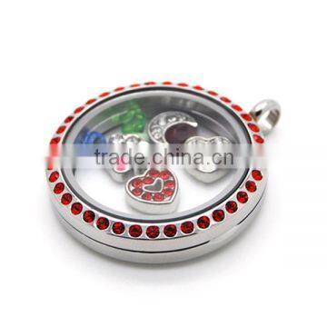 China dongguan factory 316l stainless steel floating memory locket with red crystal stones