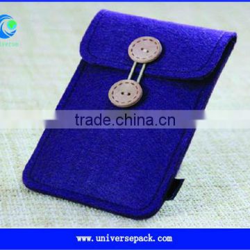 Purple felt a4 document bag with wood button .