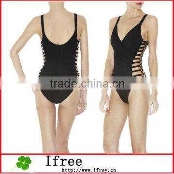 black side hollow out bandage swimsuits