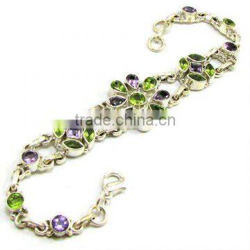 925 sterling silver peridot amethyst semi precious gemstone bracelet