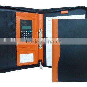 black A4 zip bonded leather conference folder