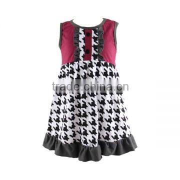 Wholesale 2016 Children Outfit Houndstooth Printed Dress Match Wine Triple Ruffle Pants Clothing Set Baby Girl Fall Clothes photo-3