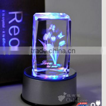 LED light base crystal 3d laser rose for wedding decoration