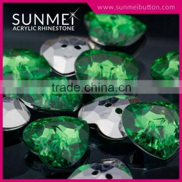 Chrysolite Color Heart Shaped 2 Holes Acrylic Fashion Custom Buttons