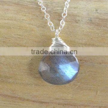 Grey Labradorite Gemstone Sterling Silver necklace