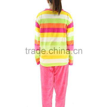 Kevince Women Velour Pyjamas Set Pajama Green Orange Pink Big Stripes 1000pcs up OEM Factory Directly photo-3