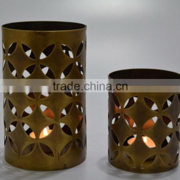 Decorative Metal Pillar candle holder in Antique Brass IHA042