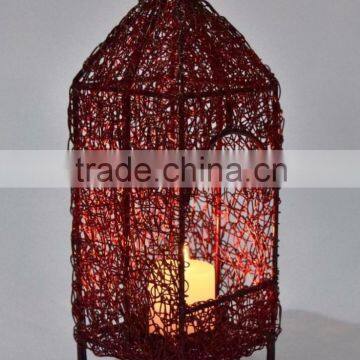 Decorative Wire mesh Pillar candle Lantern in Antique IHA050