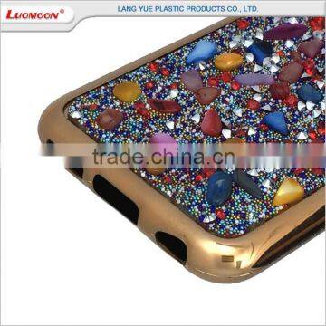 Soft Tpu Golden Electroplating Colorful Stone Bling Custom Phone Case for lg Leon C40
