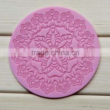 Wholesale Food grade non stick flexible heat resistant round silicone lace molds for cake decorating