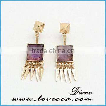 New Style 2016 Natural stone Square-Cut turquoise rivet Chandelier Fringe crystal Earrings