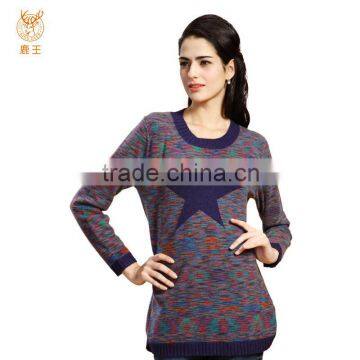 Multi-color Cashmere Sweater , Women Knit Pattern Long Cashmere Sweater