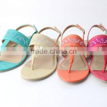 latest fashion rhinestone fancy flat summer sandals for women 2015