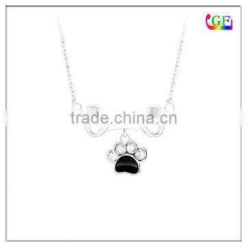 White gold plated crystal bone pet pendant necklace
