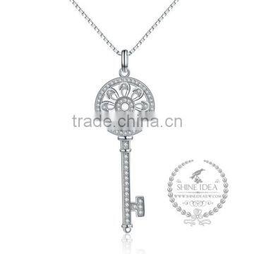 925 sterling silver rhinestone hollow flower key pendant charm idea jewelry fashion women necklace jewelry supplies 6360476
