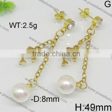 Hot wholesale gold color stainless steel pearl earring