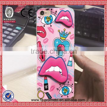 Hot Design Kiss Me 3D Sexy Big Red Lips With Strap Rubber TPU Funda Phone Case Cover For iPhone 6 6S 4.7 inch