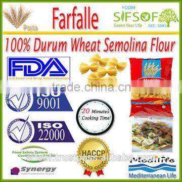 Farfalle Pasta. 100% Durum Wheat semolina flour. High quality Farfalle, Macaroni. Bag:500 g. Healthy Mediterranean Pasta