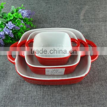 Stocked Cheap round glazed ceramic baking plate three size bakeware daily kitchen tool for wholesale