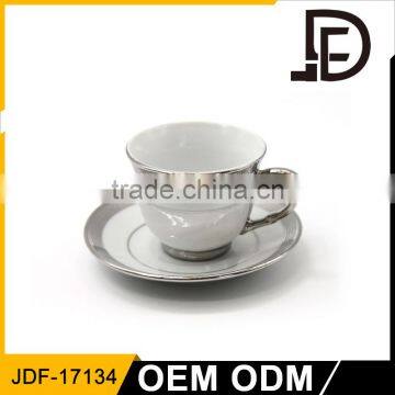 240ml Peony Painting Extravagant Silver Fine Ceramic Bone China Coffee Cup and Saucer Set photo-2