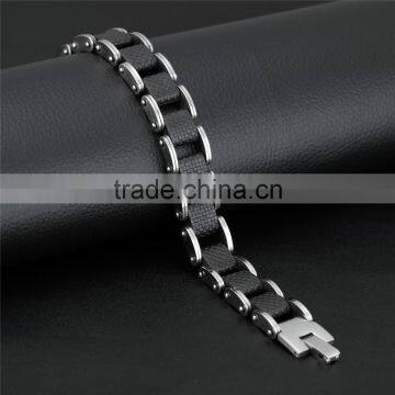 Square Genuine Sillcone Mens Bracelet Stainless Steel Motorcycle Biker Chain Design Casual Style Double Safety Claspes photo-4