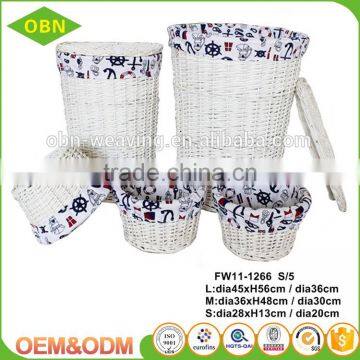 Large home cheap unique round storage wicker white wash laundry basket