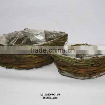 Wash White Boat Shaped Rattan Flower Pots for Christmas photo-3