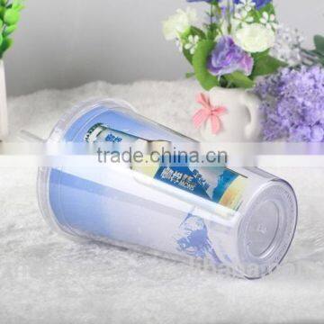 Double Wall Plastic Mug Insert Paper With Straw photo-6