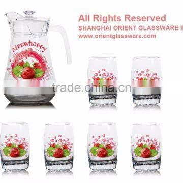 1400ml halloween christmas fruit color printing jug and 6pcs cups set drinking glass jug set