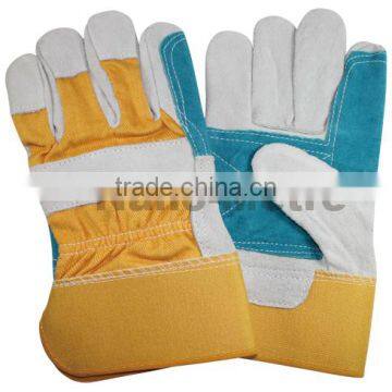 NMSAFETY yellow cotton back working glove cow leather made in China