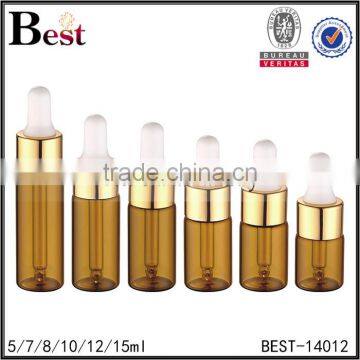 Cosmetic 5ml 10ml 12ml 15ml Amber Empty Essential Oil Bottle Perfume Glass Golden Aluminum Dropper Perfume Glass Bottle Factory photo-6