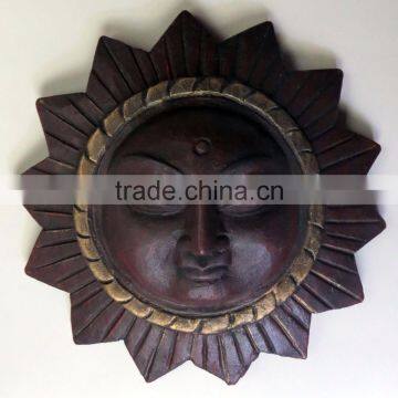 Hand Crafted Wooden Mask of Sleeping Sun Wall Hanging Made In Nepal