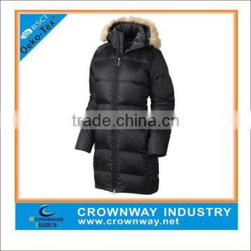 Wholesale winter down parka women long duck down jacket with fur hood